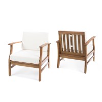 Gdfstudio Pearl Outdoor Teak Finished Acacia Wood Club Chairs With Water Resistant Cushions Set (Set Of 2, Cream)