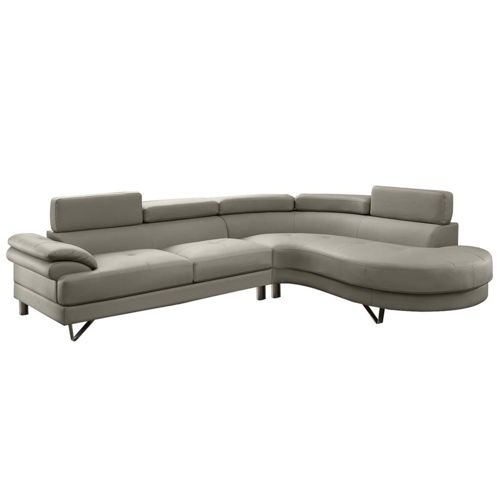 Poundex Bobkona Isidro Faux Leather Sectional, Light Grey