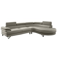 Poundex Bobkona Isidro Faux Leather Sectional, Light Grey