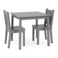 Humble Crew, Grey Kids Wood Table And 2 Chairs Set, Square
