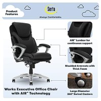 Serta Air Health And Wellness Executive Office Chair, High Back Big And Tall Ergonomic For Lumber Support Task Swivel, Bonded Leather, Black