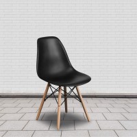 Flash Furniture 2 Pack Elon Series Black Plastic Chair With Wooden Legs