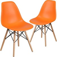 Flash Furniture 2 Pack Elon Series Orange Plastic Chair With Wooden Legs