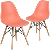 Flash Furniture 2 Pk Elon Series Peach Plastic Chair With Wooden Legs