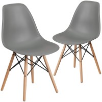 Flash Furniture 2 Pack Elon Series Moss Gray Plastic Chair With Wooden Legs