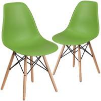 Flash Furniture 2 Pack Elon Series Green Plastic Chair With Wooden Legs
