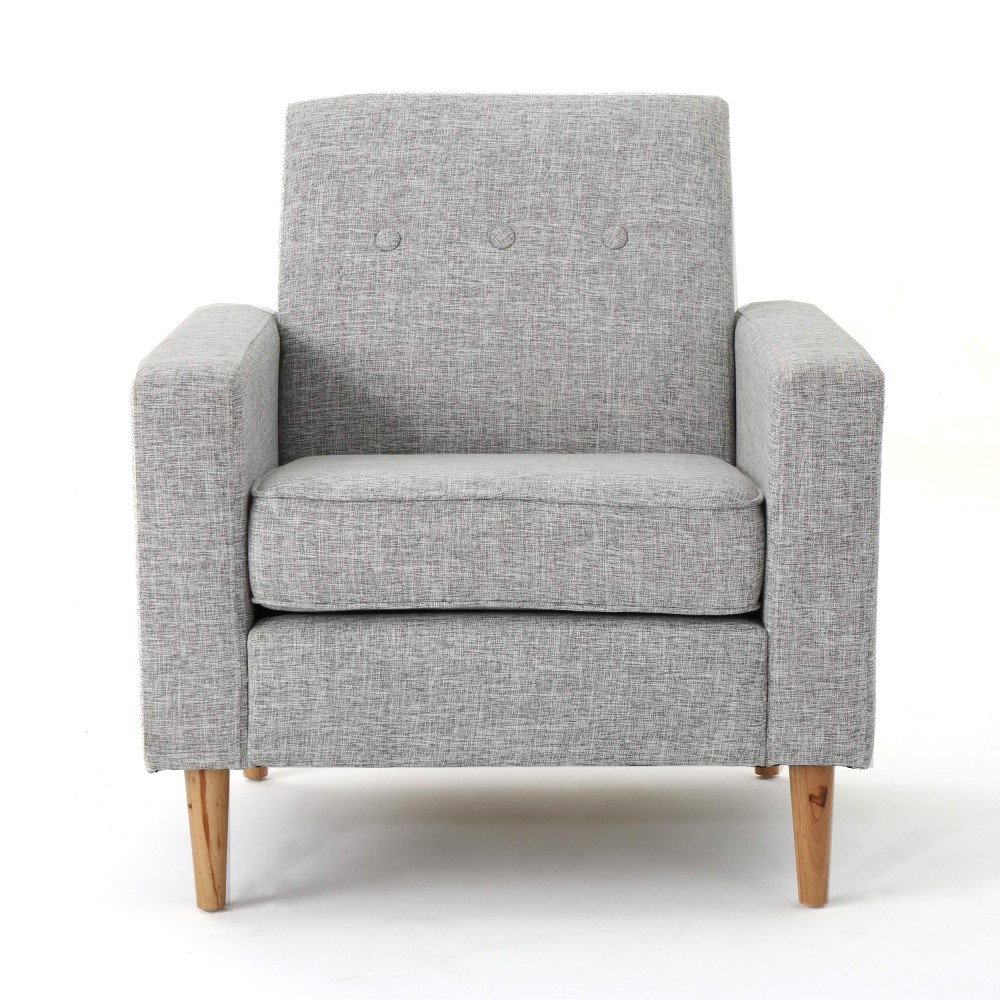 Christopher Knight Home Sawyer Mid-Century Modern Fabric Club Chair, Light Grey Tweed / Natural