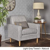 Christopher Knight Home Sawyer Mid-Century Modern Fabric Club Chair, Light Grey Tweed / Natural