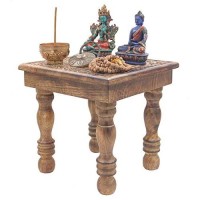 Dharmaobjects Solid Mango Wood Hand Carved Prayer Puja Shrine Altar Meditation Table (Tree Of Life)