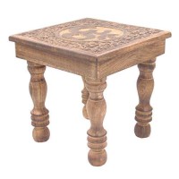 Dharmaobjects Solid Mango Wood Hand Carved Prayer Puja Shrine Altar Meditation Table (Om)