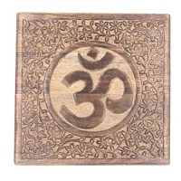 Dharmaobjects Solid Mango Wood Hand Carved Prayer Puja Shrine Altar Meditation Table (Om)