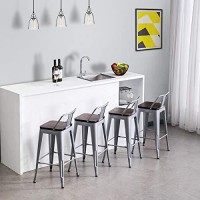 Tongli Metal Bar Stools Set Of 4 Barstools Counter Height Bar Stools With Back Industrial Bar Stool Indoor Counter Stool Kitchen Island Stools Modern Bar Chair With Wood Top 26 Inch Silver