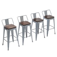 Yongchuang 26 Metal Barstools Set Of 4 Low Back Bar Stool Counter Height Bar Stools With Wooden Top Silver