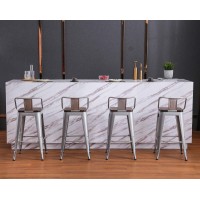 Yongchuang 26 Metal Barstools Set Of 4 Low Back Bar Stool Counter Height Bar Stools With Wooden Top Silver