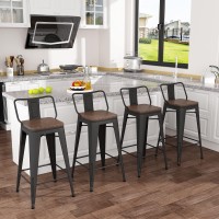 Tongli Metal Bar Stools Set Of 4 Barstools Counter Height Bar Stools With Back Industrial Bar Stool Indoor Counter Stool Kitchen Island Stools Modern Bar Chair With Wood Top 24 Inch Matte Black
