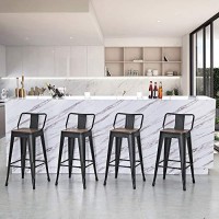 Tongli Metal Bar Stools Set Of 4 Barstools Counter Height Bar Stools With Back Industrial Bar Stool Indoor Counter Stool Kitchen Island Stools Modern Bar Chair With Wood Top 24 Inch Matte Black
