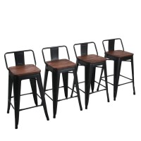 Yongchuang 26 Metal Barstools Set Of 4 Counter Height Bar Stools With Wood Top Low Back Matte Black