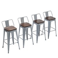 Yongchuang 30 Bar Height Metal Bar Stools Set Of 4 Industrial Barstools With Backs (30, Silver Low Back Wood Top)