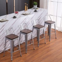 Yongchuang 30 Bar Height Metal Bar Stools Set Of 4 Industrial Barstools With Backs (30, Silver Low Back Wood Top)