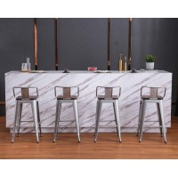 Yongchuang 30 Bar Height Metal Bar Stools Set Of 4 Industrial Barstools With Backs (30, Silver Low Back Wood Top)