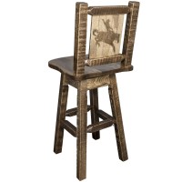 Montana Woodworks Homestead Collection Counter Height Barstool With Back & Swivel, Laser Engraved Bronc Design, Stain & Lacquer Finish