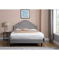 Homelife Premiere Classics 51 Tall Platform Bed With Cloth Headboard And Slats - King (Light Grey Linen)