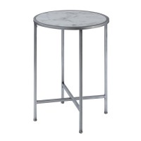 Convenience Concepts Gold Coast Faux Marble Round End Table, Faux Marble / Silver