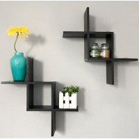 Greenco Criss Cross Intersecting Floating Shelf, Easy-To-Assemble Floating Wall Mount Shelves For Bedrooms And Living Rooms, Espresso Finish
