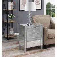 Convenience Concepts Gold Coast Large 3 Drawer Mirrored End Table, Silver / Mirror