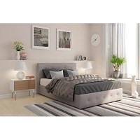 Dhp Rose Upholstered Platform Bed With Underbed Storage Drawers And Button Tufted Headboard And Footboard, No Box Spring Needed, Full, Gray Linen