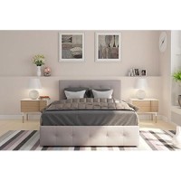 Dhp Rose Upholstered Platform Bed With Underbed Storage Drawers And Button Tufted Headboard And Footboard, No Box Spring Needed, Full, Gray Linen