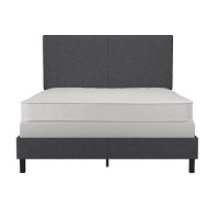 Dhp Janford Upholstered Platform Bed With Modern Vertical Stitching On Rectangular Headboard, Queen, Gray Linen