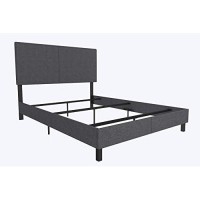 Dhp Janford Upholstered Platform Bed With Modern Vertical Stitching On Rectangular Headboard, Queen, Gray Linen