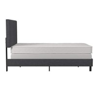 Dhp Janford Upholstered Platform Bed With Modern Vertical Stitching On Rectangular Headboard, Twin, Gray Linen
