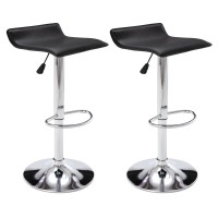 Vogue Furniture Direct Adjustable Bar Stools Set Of 2, Modern Swivel Pu Leather Airlift Barstools, Backless Kitchen Counter Height Bar Chair For Dining Room (Black)