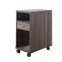 Benzara Elegant Chairside Table With Display Shelves And Drawer, Gray