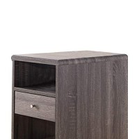 Benzara Elegant Chairside Table With Display Shelves And Drawer, Gray