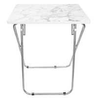 Home Basics Tt41422 Multi-Purpose Sturdy And Durable Decorative Cocktails Tv Folding Table Tray Desk Bedside Laptop Snacks White Marble, 15 In X 19 In X 26 In