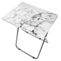 Home Basics Tt41422 Multi-Purpose Sturdy And Durable Decorative Cocktails Tv Folding Table Tray Desk Bedside Laptop Snacks White Marble, 15 In X 19 In X 26 In