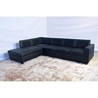 Life Style Furniture Left Facing Russes Sectional Sofa Set With Ottoman, Black