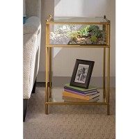 Square Terrarium Display End Table With Reinforced Glass In Gold Iron- 18 L X 18 W X 27 H- Great Indoor Decor For Home Or Office- Diy Garden For Fern Moss Succulents- Holiday Wedding Gift