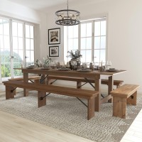Flash Furniture Hercules Series 9' X 40'' Antique Rustic Folding Farm Table And Four Bench Set