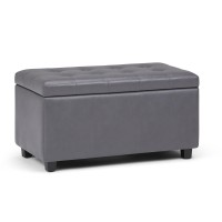 Simplihome Cosmopolitan 34 Inch Wide Rectangle Lift Top Storage Ottoman In Upholstered Stone Grey Tufted Faux Leather, Footrest Stool, Coffee Table For The Living Room, Bedroom And Kids Room