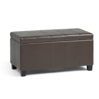 Simplihome Dover 36 Inch Wide Rectangle Lift Top Storage Ottoman Bench In Upholstered Chocolate Brown Faux Leather, Footrest Stool, Coffee Table For The Living Room, Bedroom And Kids Room