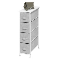 Mdesign Narrow Dresser Storage Tower Stand With 4 Removable Fabric Drawers - Steel Frame, Wood Top Organizer For Bedroom, Entryway, Closet - Lido Collection - Gray