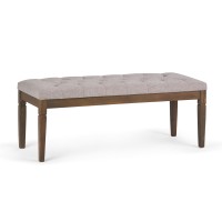 Simplihome Waverly 48 Inch Wide Traditional Rectangle Tufted Ottoman Bench In Cloud Grey Linen Look Fabric, For The Living Room And Bedroom