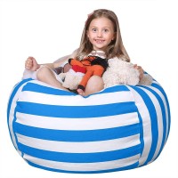 Wekapo Stuffed Animal Storage Bean Bag Chair Cover For Kids | Stuffable Zipper Beanbag For Organizing Children Plush Toys Large Premium Cotton Canvas (Blue, X-Large)