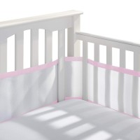 Breathablebaby Breathable Mesh Crib Liner - Classic Collection - White With Rose Seersucker Trim - Fits Full-Size Four-Sided Slatted And Solid Back Cribs - Anti-Bumper