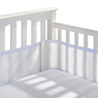 Breathablebaby Breathable Mesh Crib Liner - Classic Collection - White With Light Blue Seersucker Trim - Fits Full-Size Four-Sided Slatted And Solid Back Cribs - Anti-Bumper