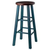 Winsome Wood Ivy Model Name Stool, Rustic Teal/Walnut 13.6X13.6X29.1